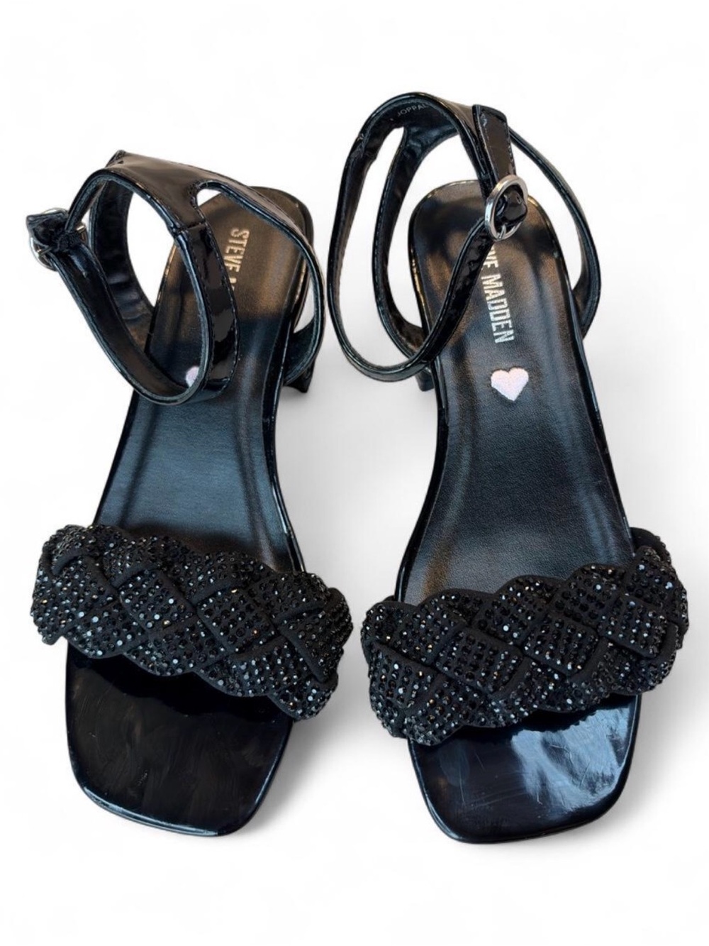 Steve Madden Black Beaded Braided Strap Sandals with Ankle kids